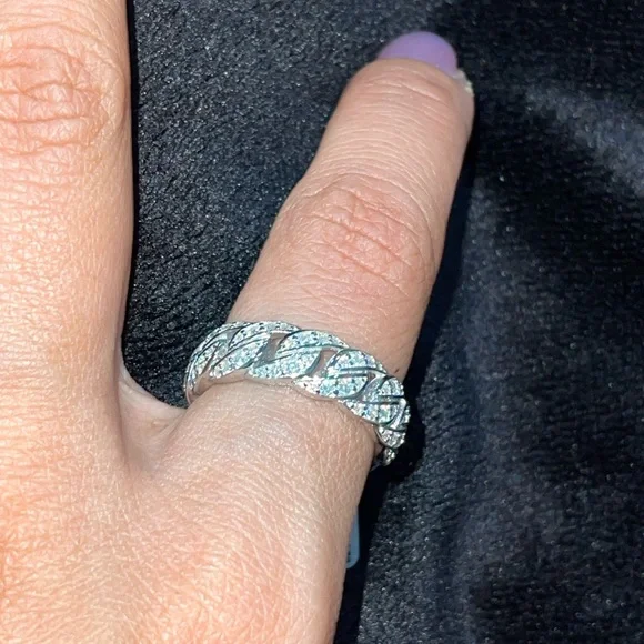 14k white gold vermeil VVS diamond cuban ring, 2 carat moissanite diamond ring - Picture 8 of 8